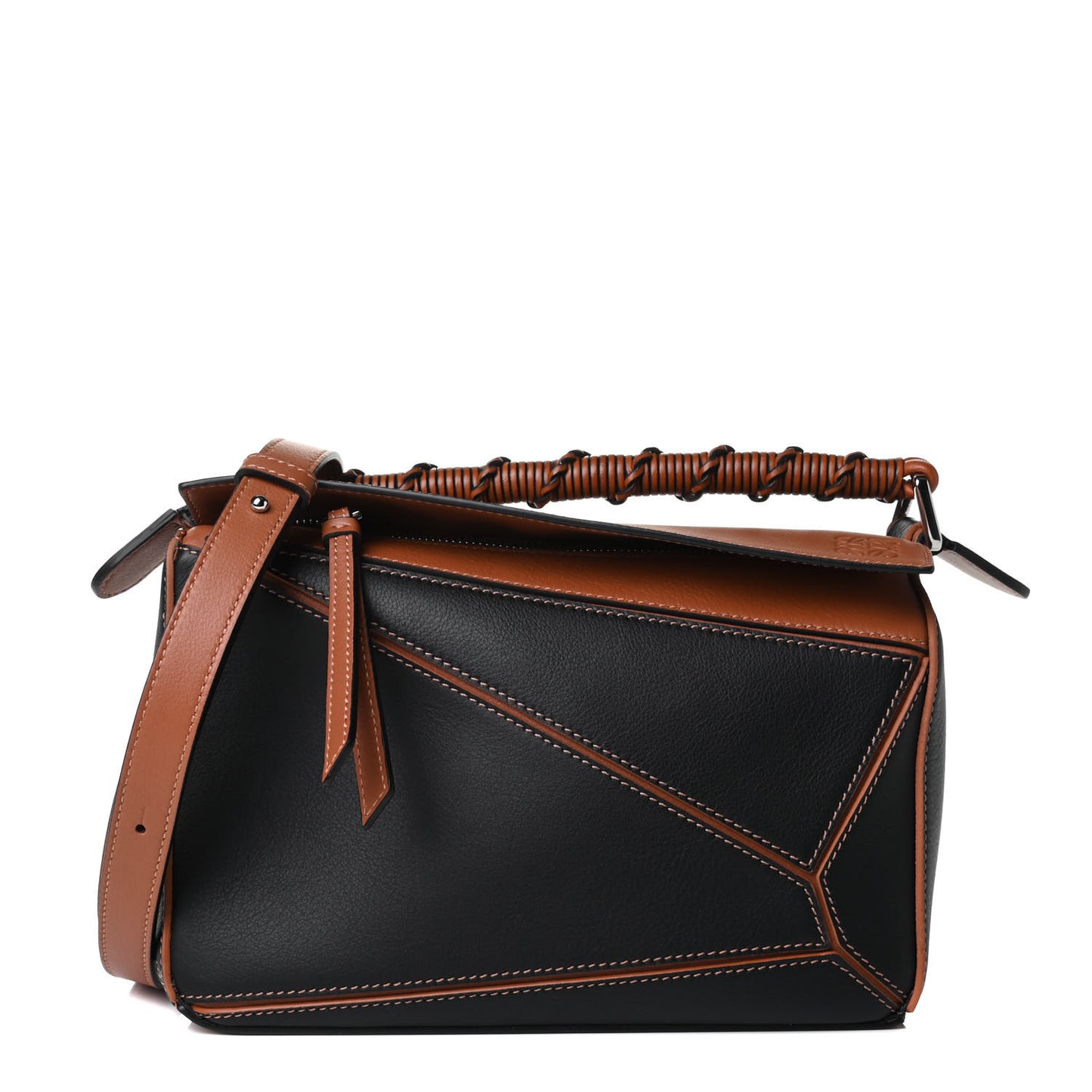 Calfskin Small Craft Puzzle Bag Tan Black