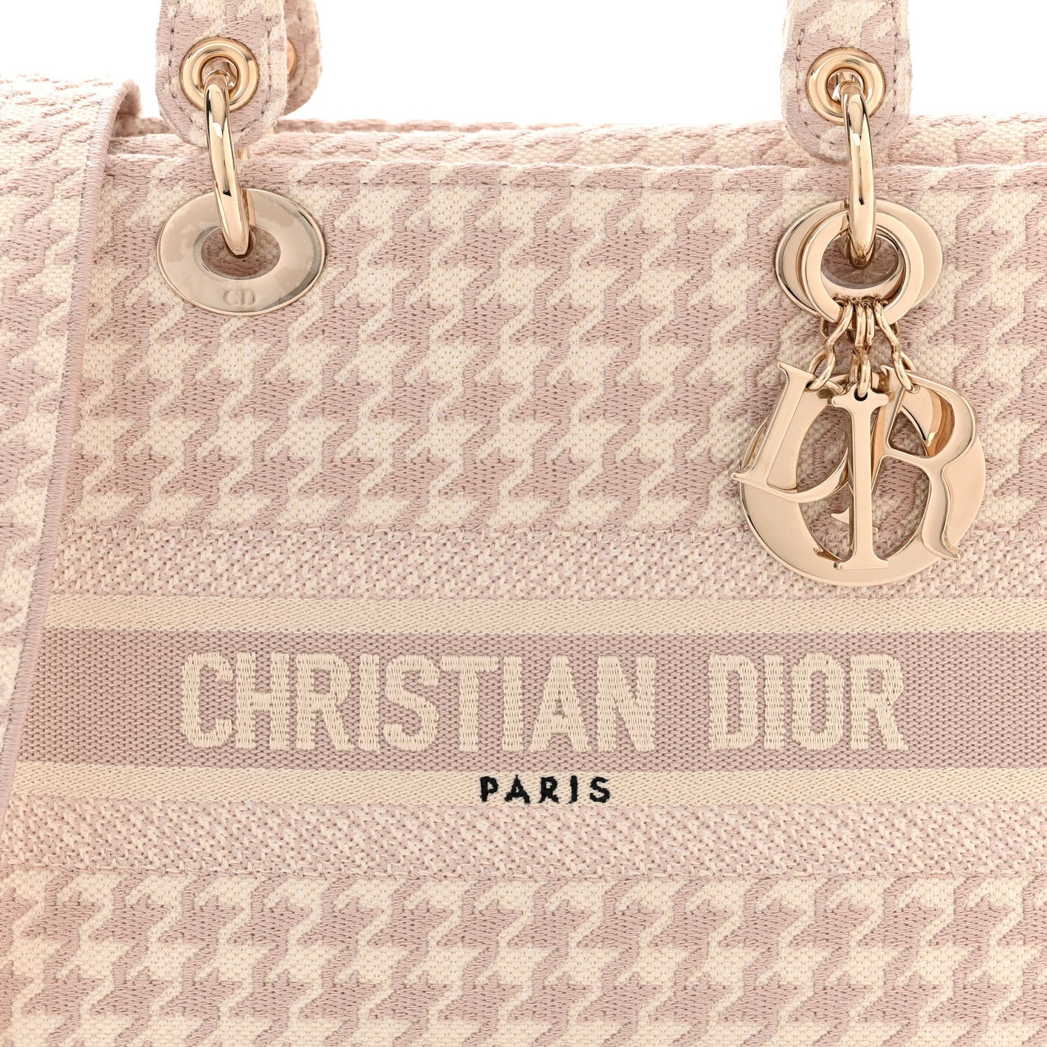 Christian Dior Canvas Houndstooth Embroidered Medium Lady D-Lite Pink 8 of 11