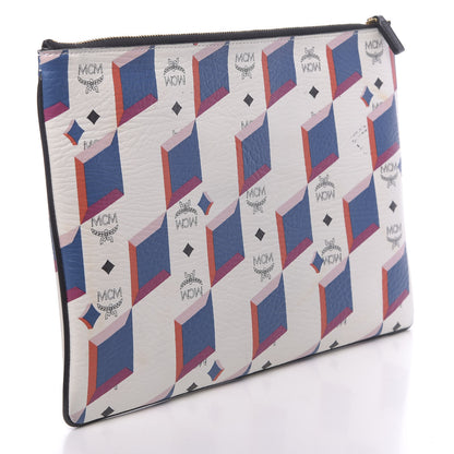 MCM Visetos Diamond Printed Zip Pouch White 3 of 12