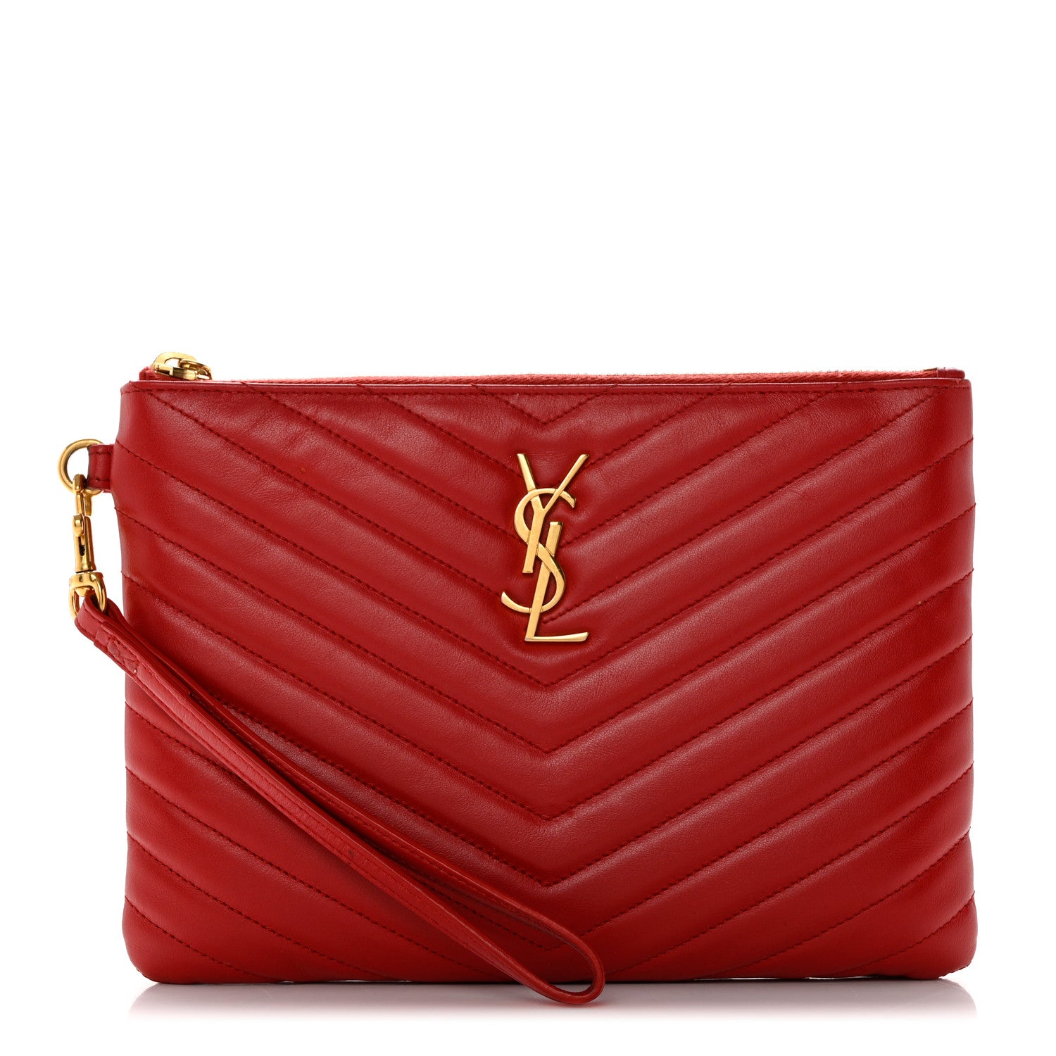 Saint Laurent Calfskin Matelasse Chevron Monogram A5 Wristlet Bandana Red 1 of 8