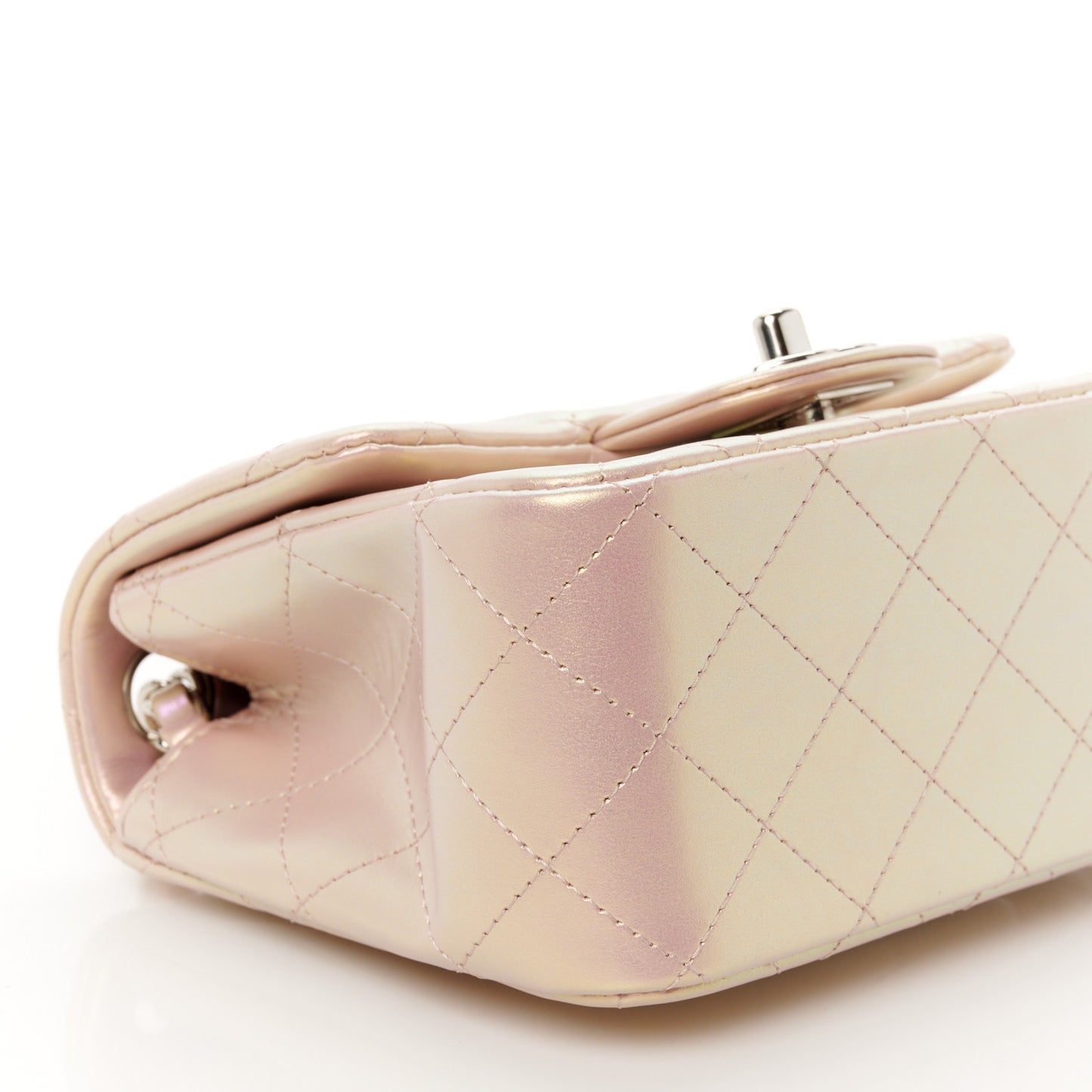 Iridescent Calfskin Quilted Mini Square Flap Pink