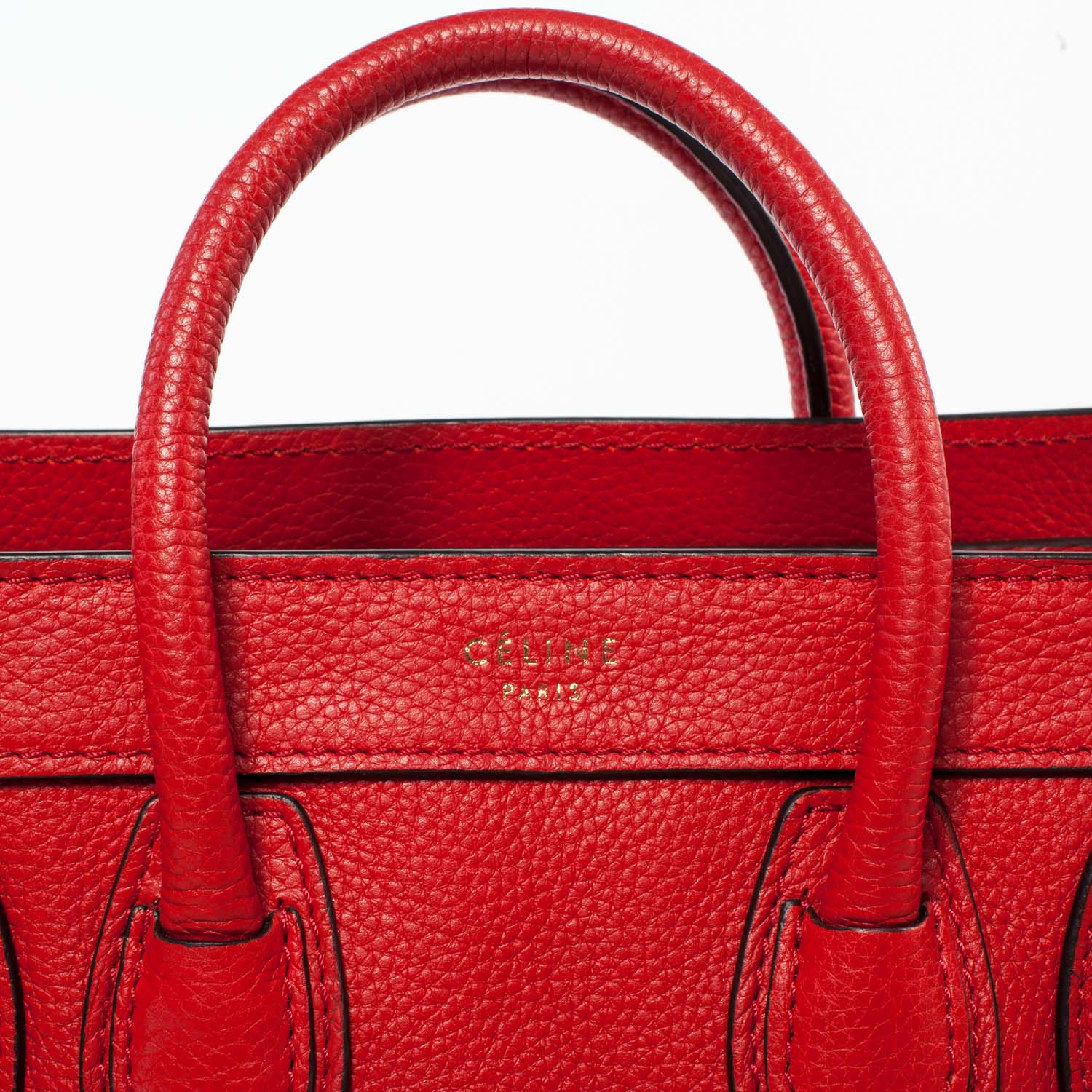 Celine Drummed Leather Nano Luggage Coquelicot Red 5 of 8
