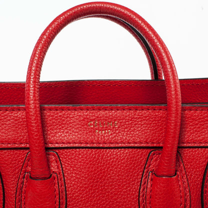 Celine Drummed Leather Nano Luggage Coquelicot Red 5 of 8