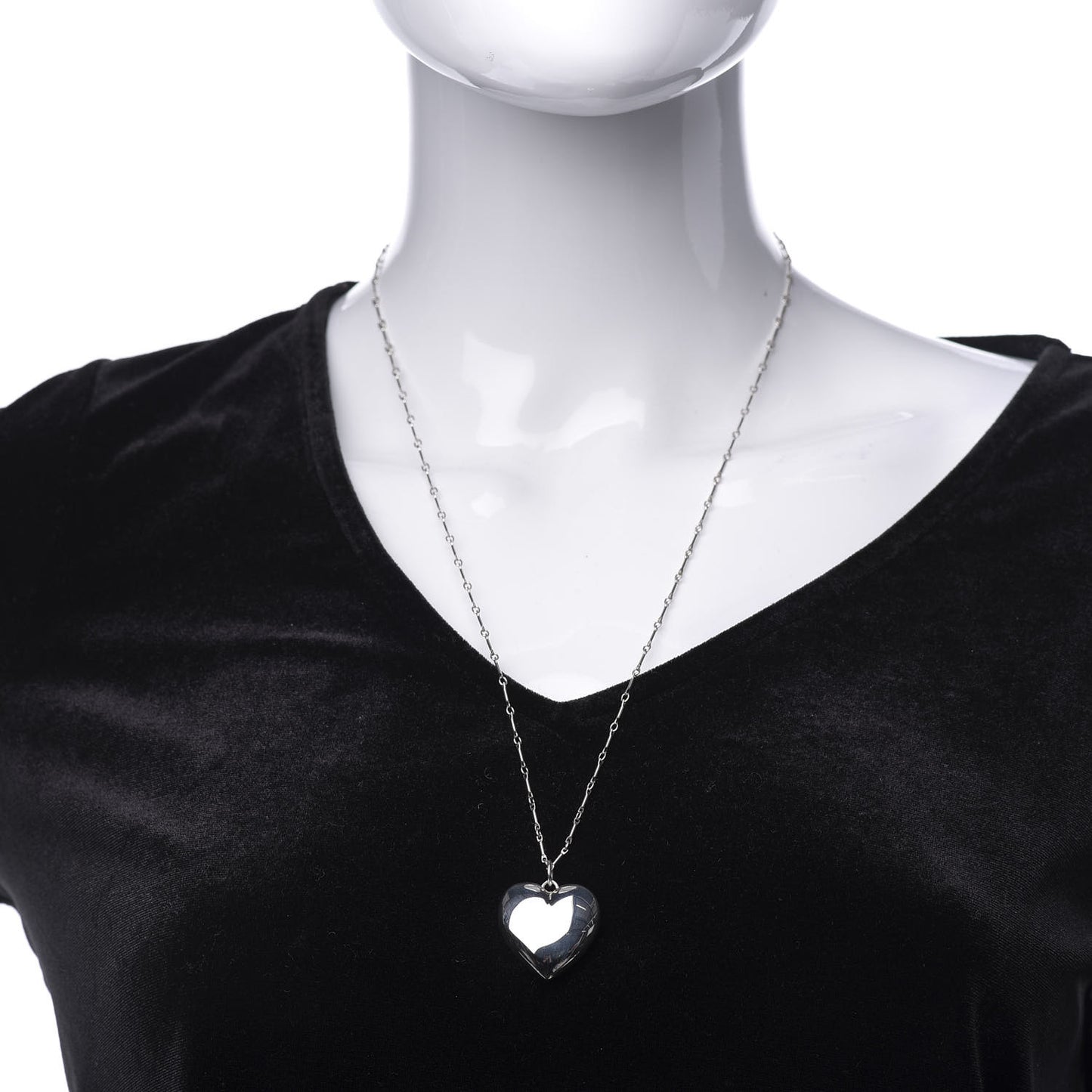 Sterling Silver Large Heart Pendant Link Necklace