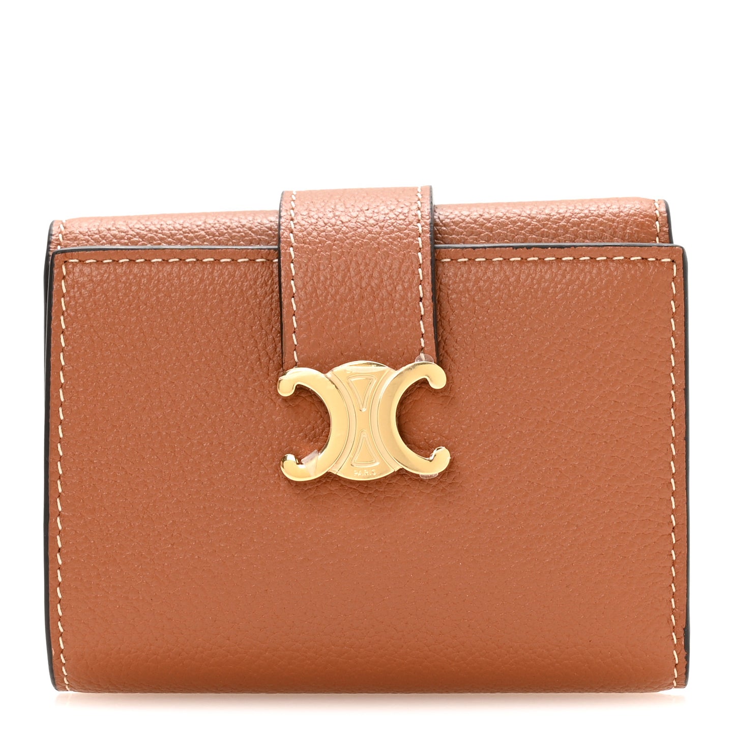 Grained Calfskin Triomphe Fine Strap Wallet Tan