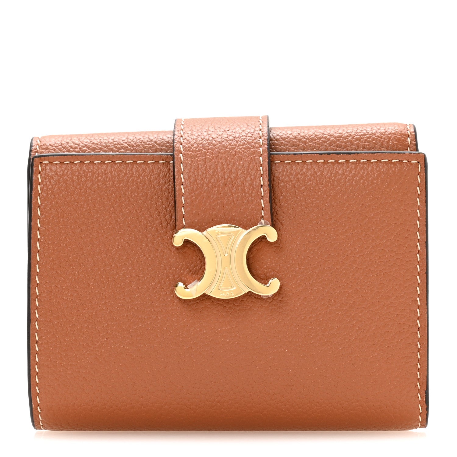 Celine Grained Calfskin Triomphe Fine Strap Wallet Tan 1 of 9