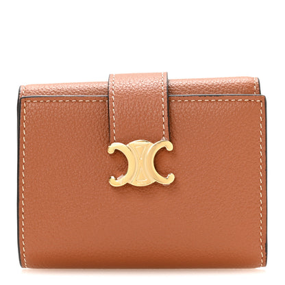 Celine Grained Calfskin Triomphe Fine Strap Wallet Tan 1 of 9