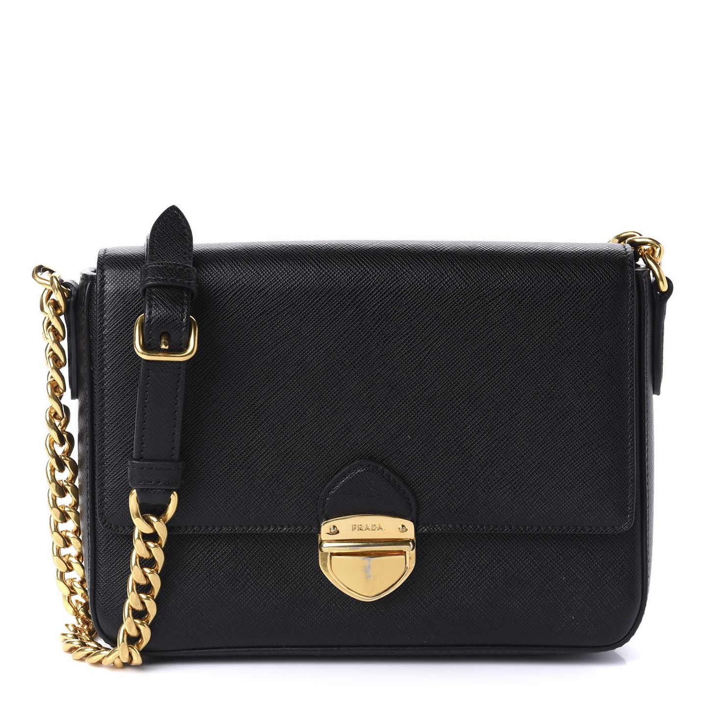 Saffiano Pushlock Chain Crossbody Bag Black