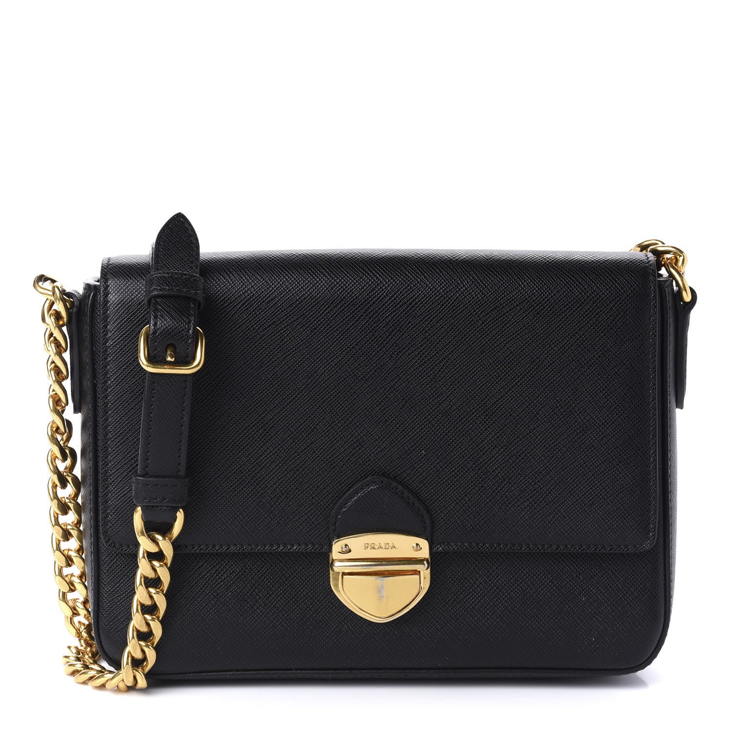 Prada Saffiano Pushlock Chain Crossbody Bag Black 1 of 9