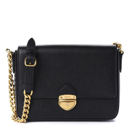 Prada Saffiano Pushlock Chain Crossbody Bag Black 1 of 9