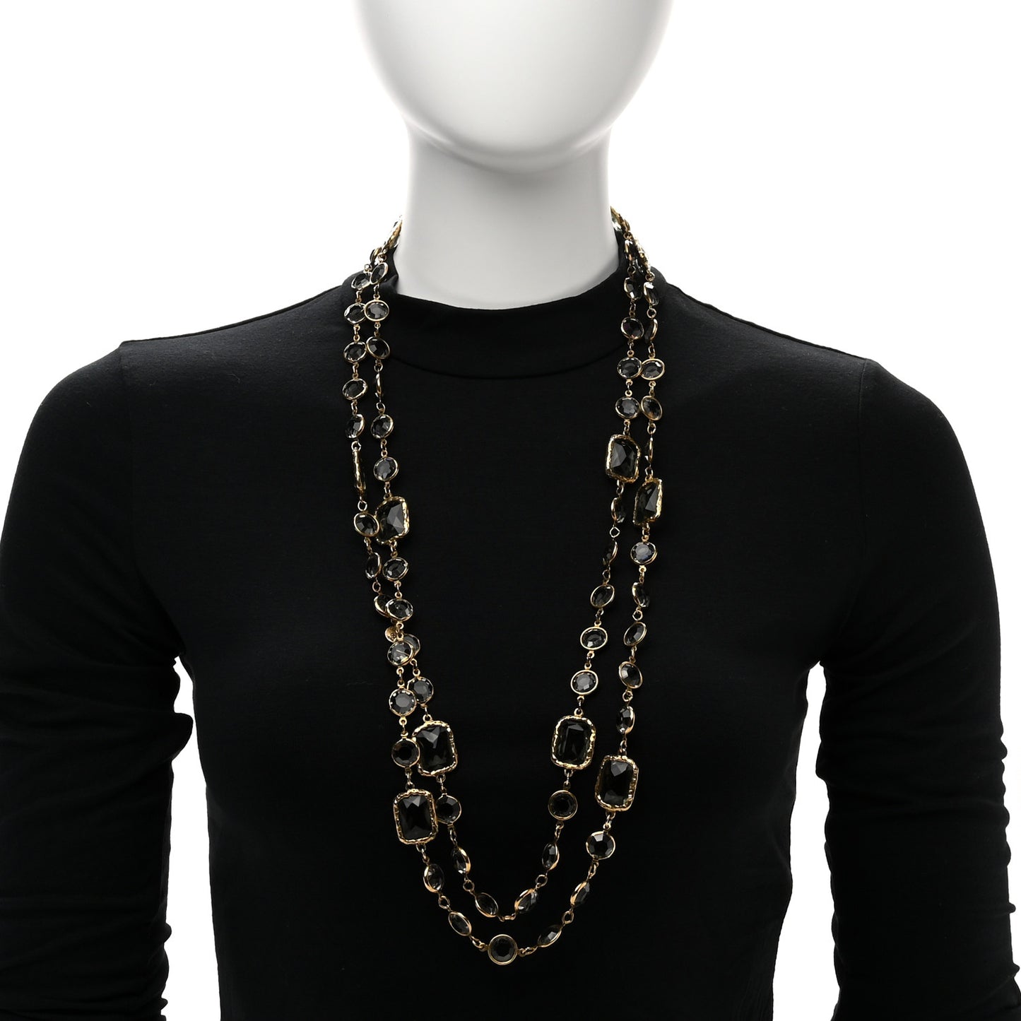 Swarovski Crystal Chicklet Sautoir Necklace Gold Blue