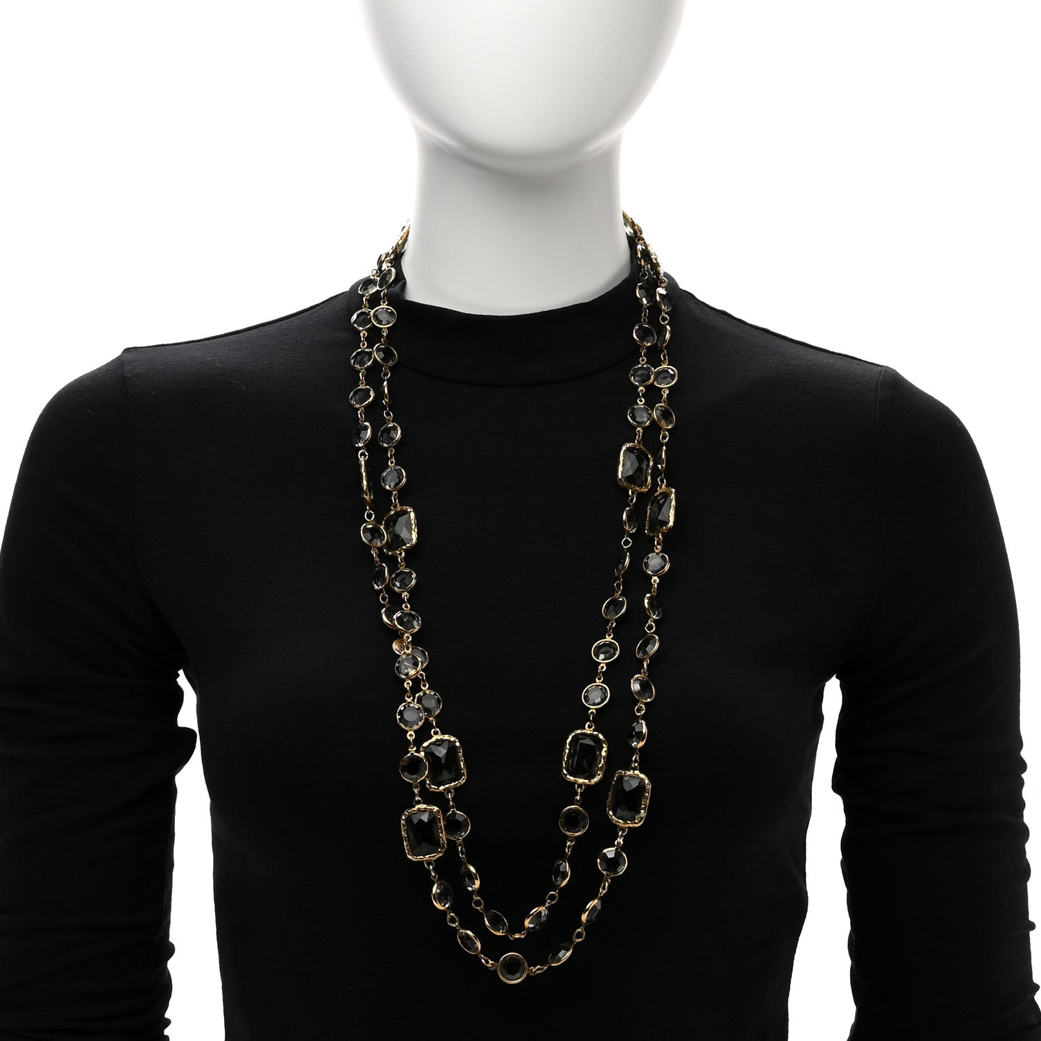 Chanel Swarovski Crystal Chicklet Sautoir Necklace Gold Blue 2 of 4