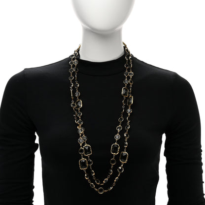 Chanel Swarovski Crystal Chicklet Sautoir Necklace Gold Blue 2 of 4