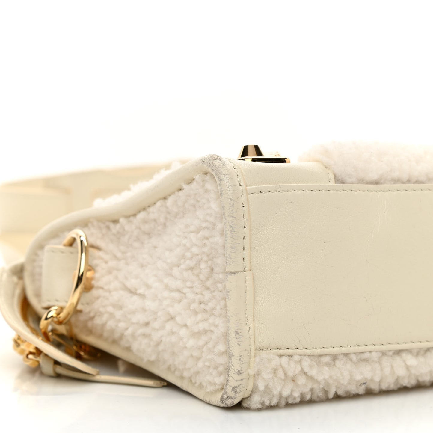 Shearling Nappa Gold Metallic Edge Hardware Mini City Cream