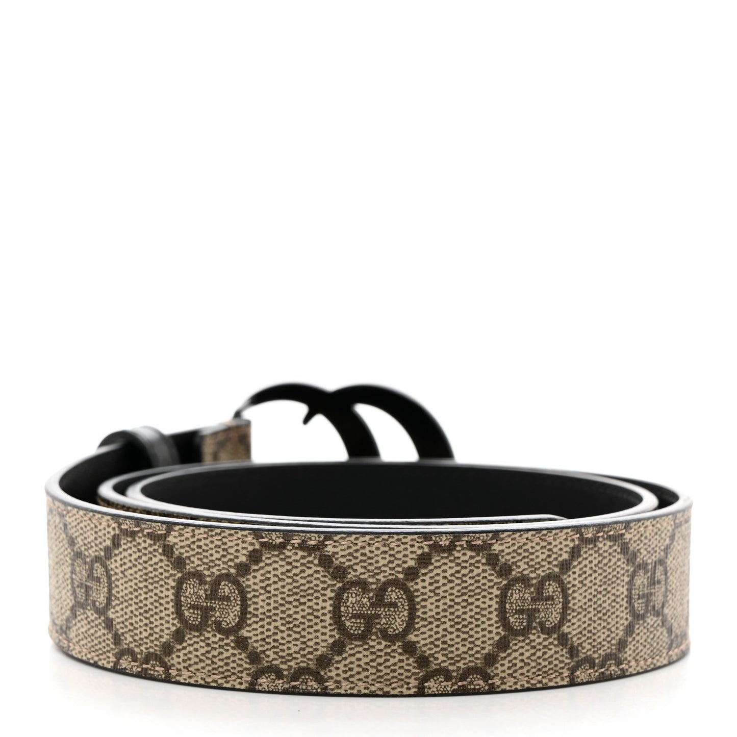 GG Supreme Monogram Plutone Calfskin Enamel Double G 30mm Belt 80 32 Beige Ebony Black