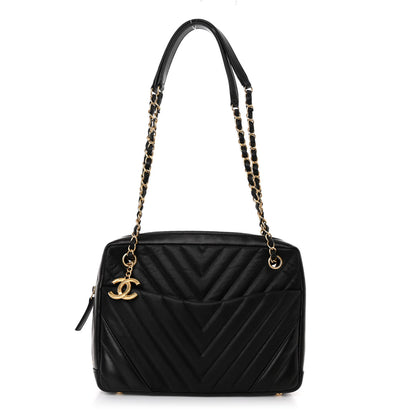 Chanel Iridescent Calfskin Lambskin Chevron Quilted Camera Case Black 1 of 11