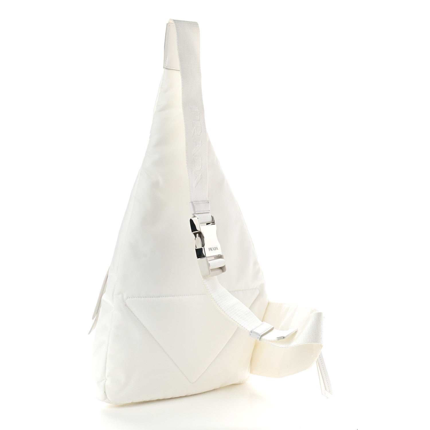 Prada Re-Nylon Vitello Metal Triangle Logo Sling Backpack White 3 of 10