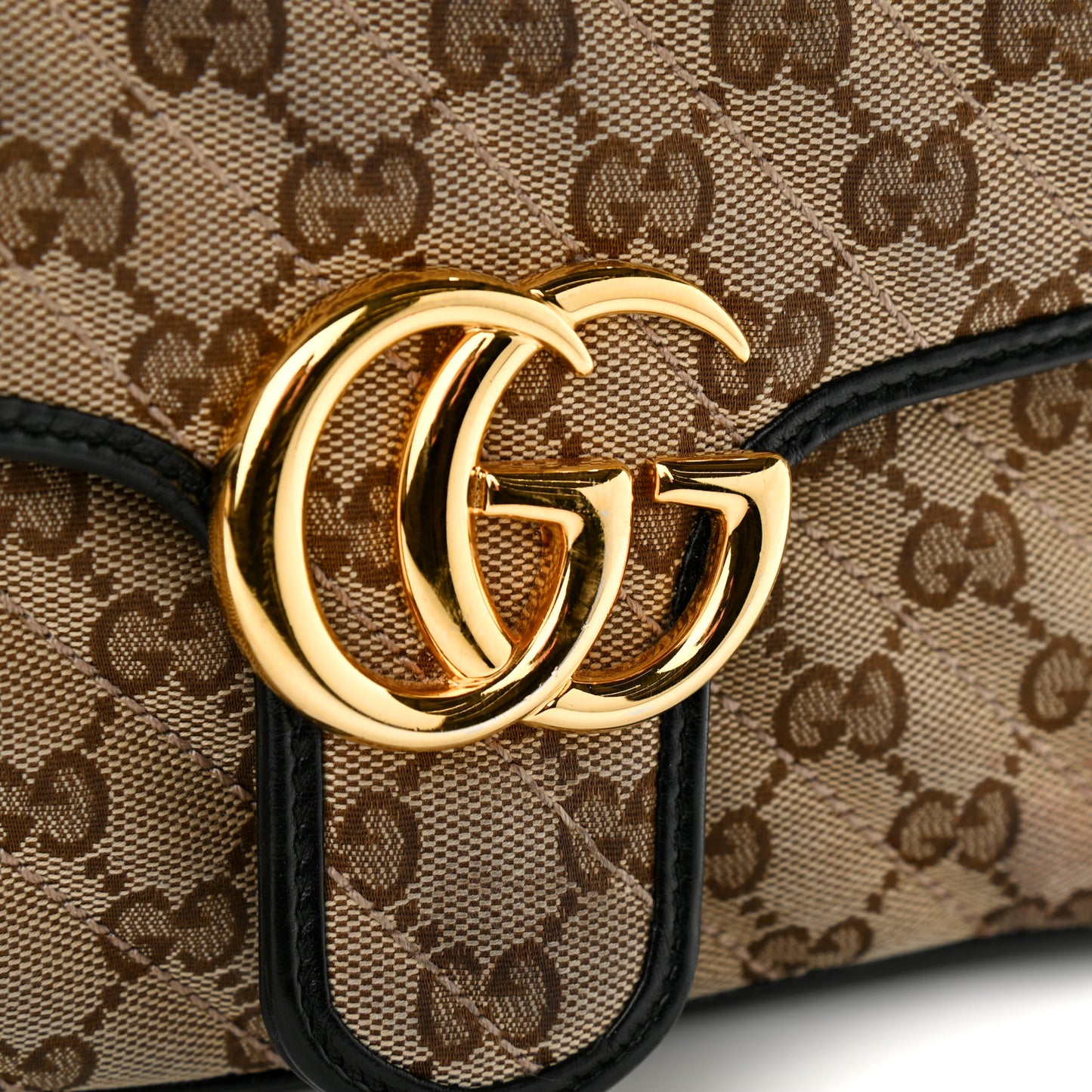 Monogram Matelasse Diagonal Small GG Marmont Shoulder Bag Beige Black