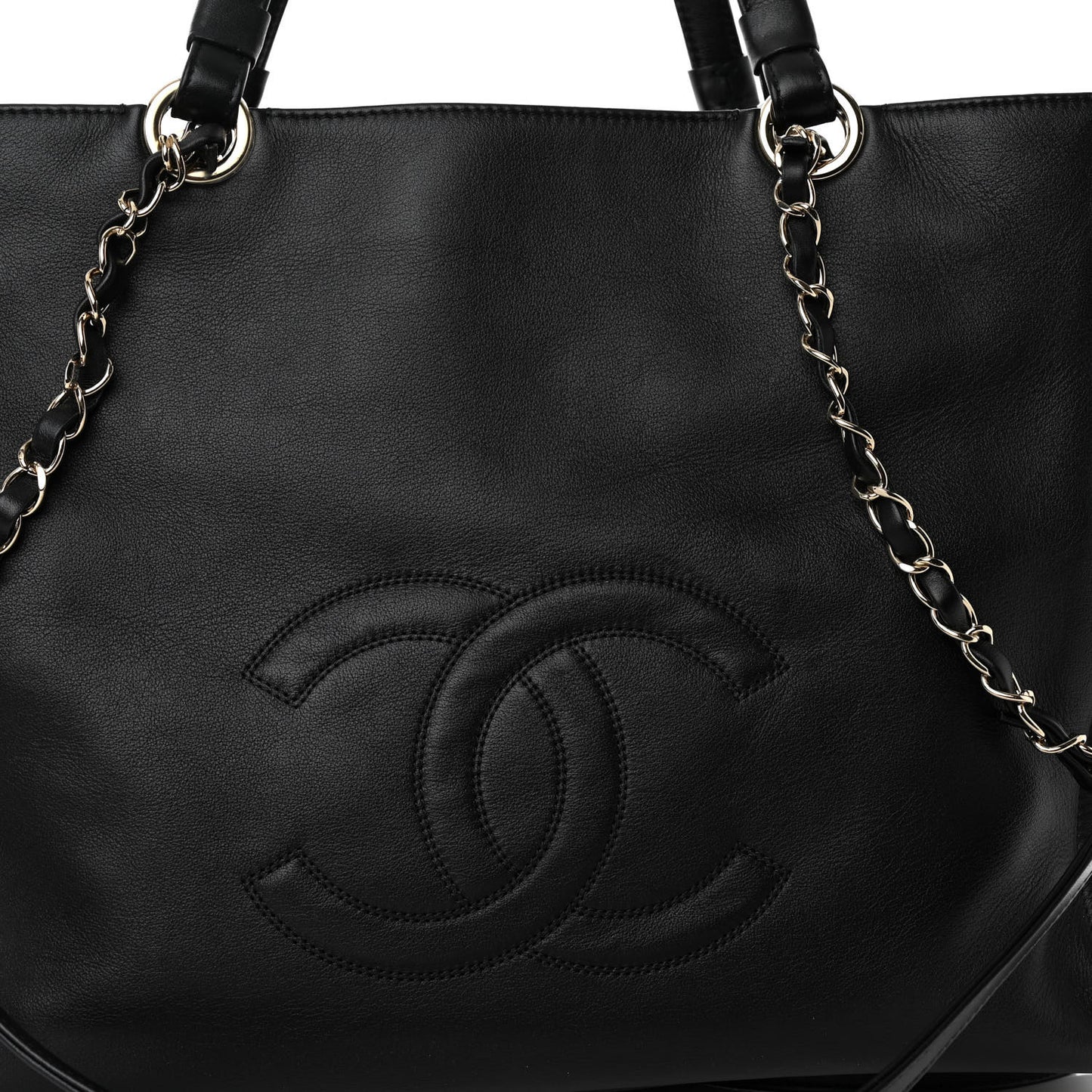 Calfskin CC Zipped Shopping Tote Black