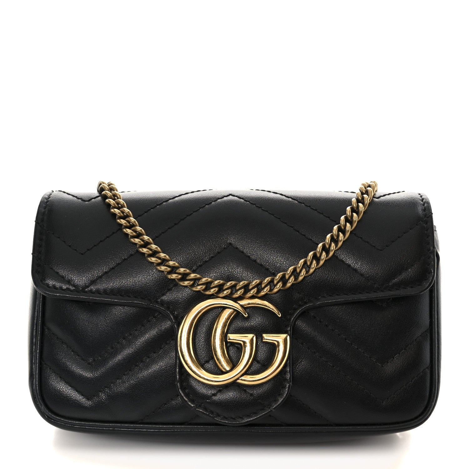 Gucci Calfskin Matelasse Super Mini GG Marmont Shoulder Bag Black 1 of 11