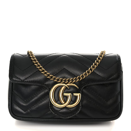 Gucci Calfskin Matelasse Super Mini GG Marmont Shoulder Bag Black 1 of 11