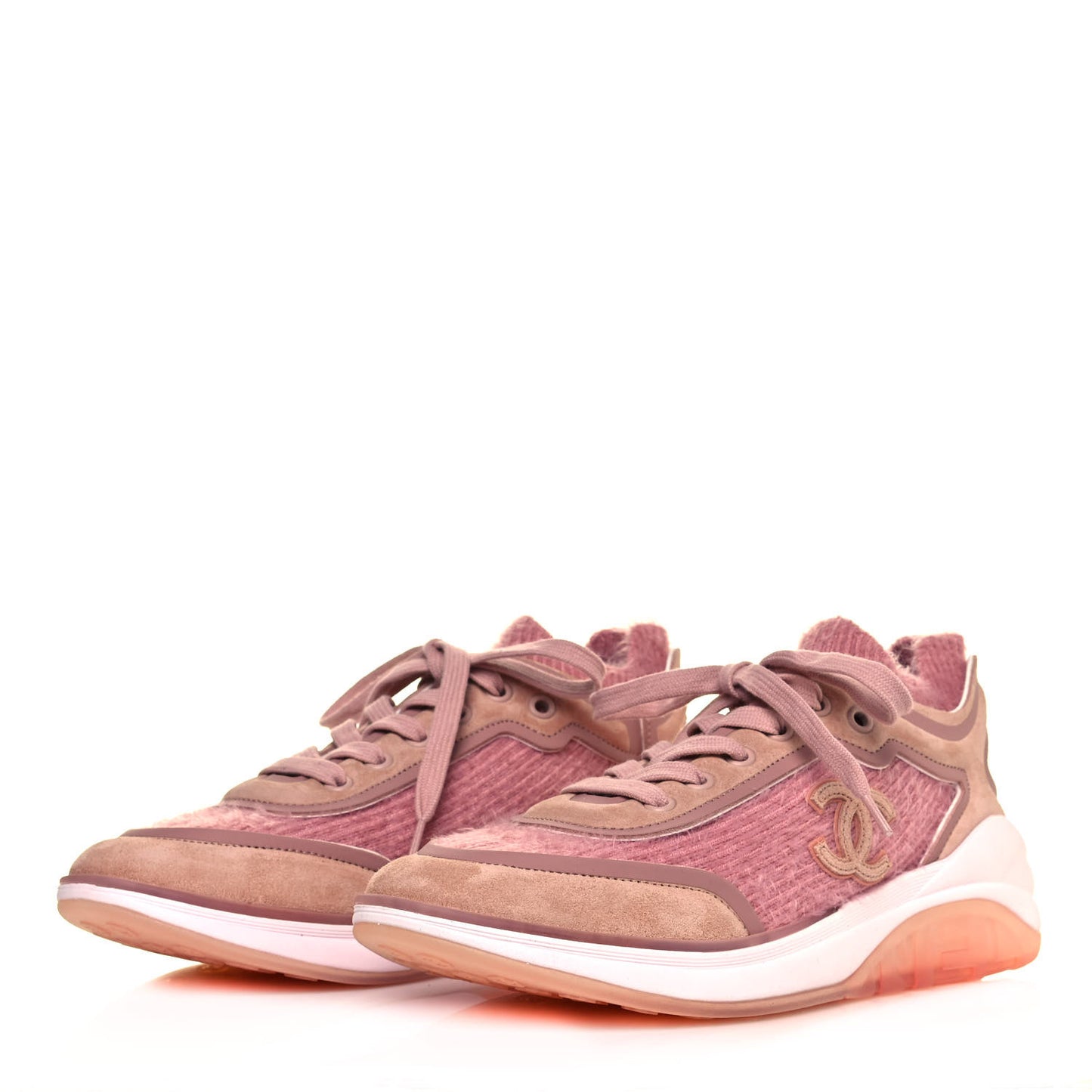 Suede Calfskin Stretch Fabric CC Sneakers 37 Pink