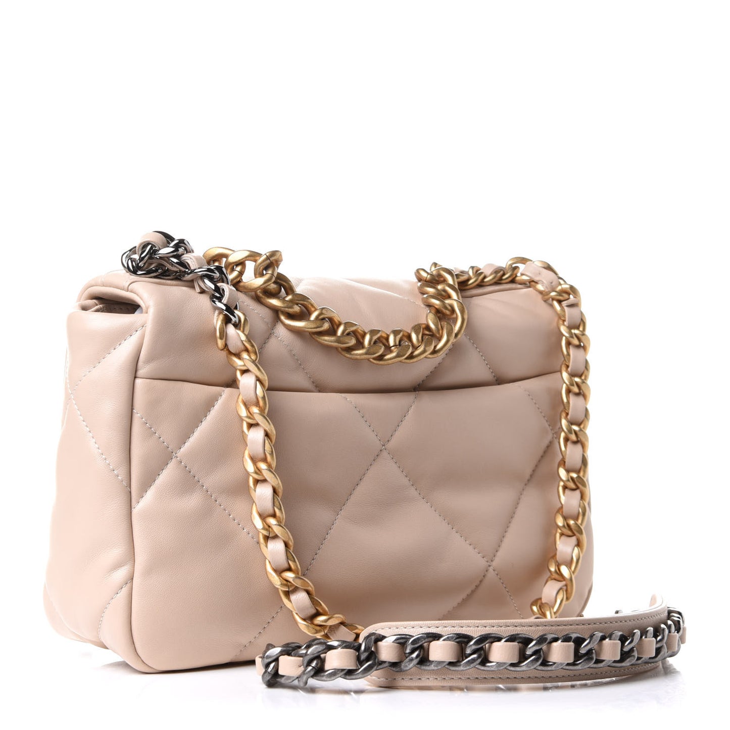 Lambskin Quilted Medium Chanel 19 Flap Beige
