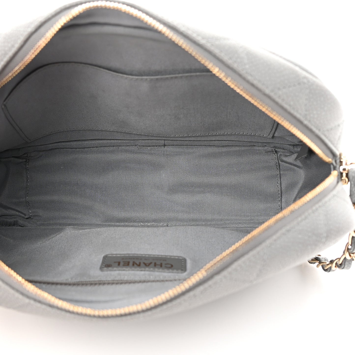 Iridescent Caviar Flat Quilted Small Coco Tassel Camera Case Grey
