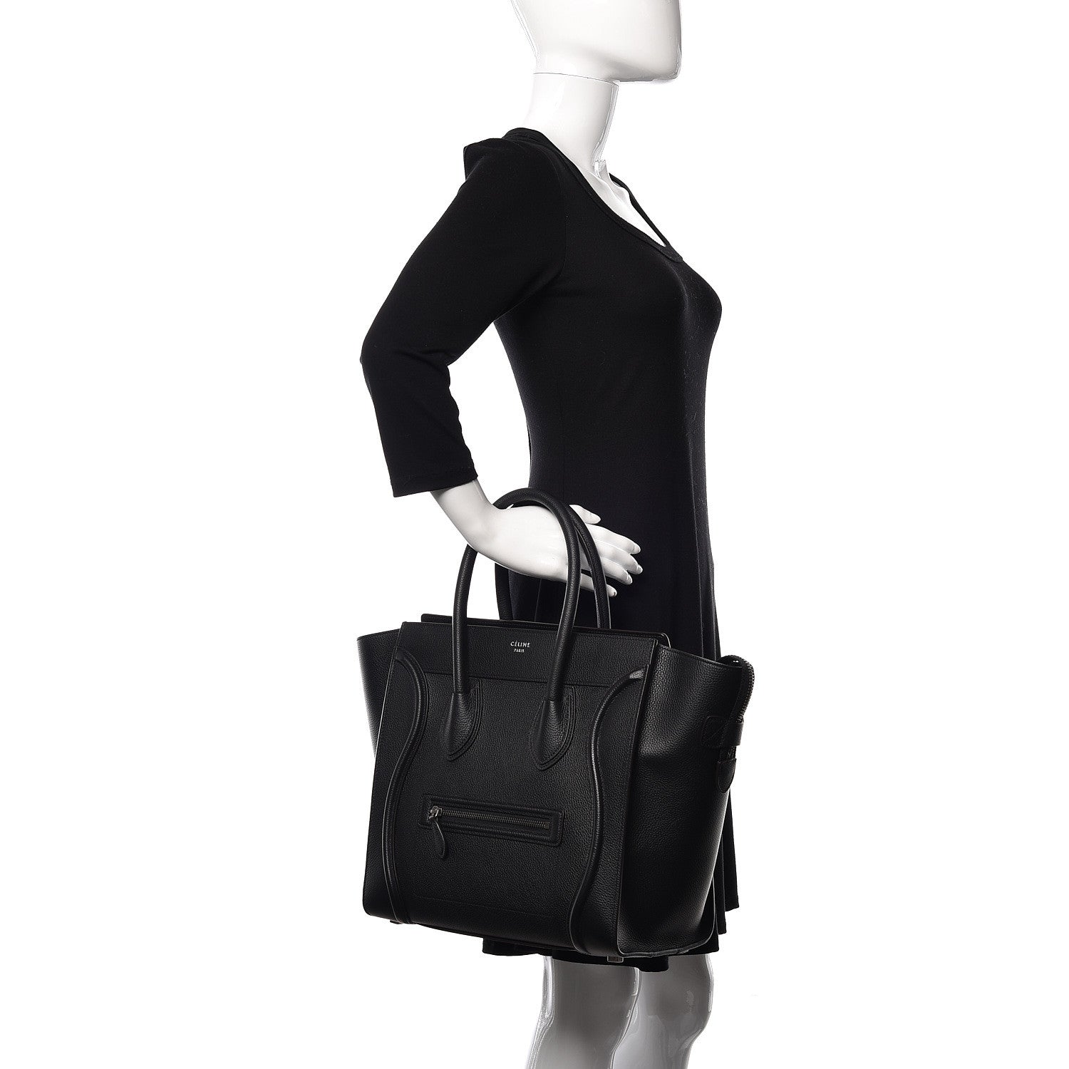 Celine Drummed Calfskin Mini Luggage Black 2 of 9