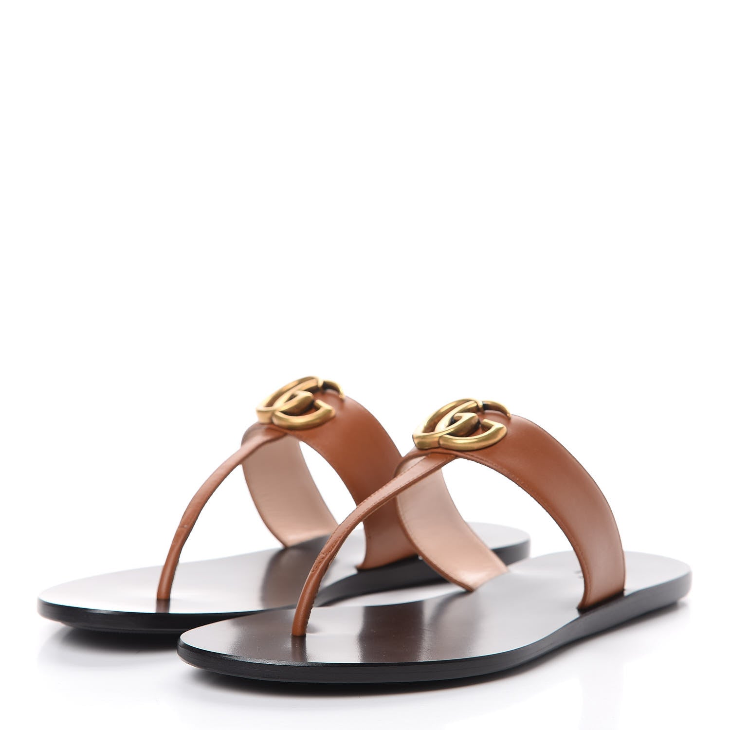 Gucci Calfskin GG Marmont Thong Sandals 37 Cognac 3 of 8