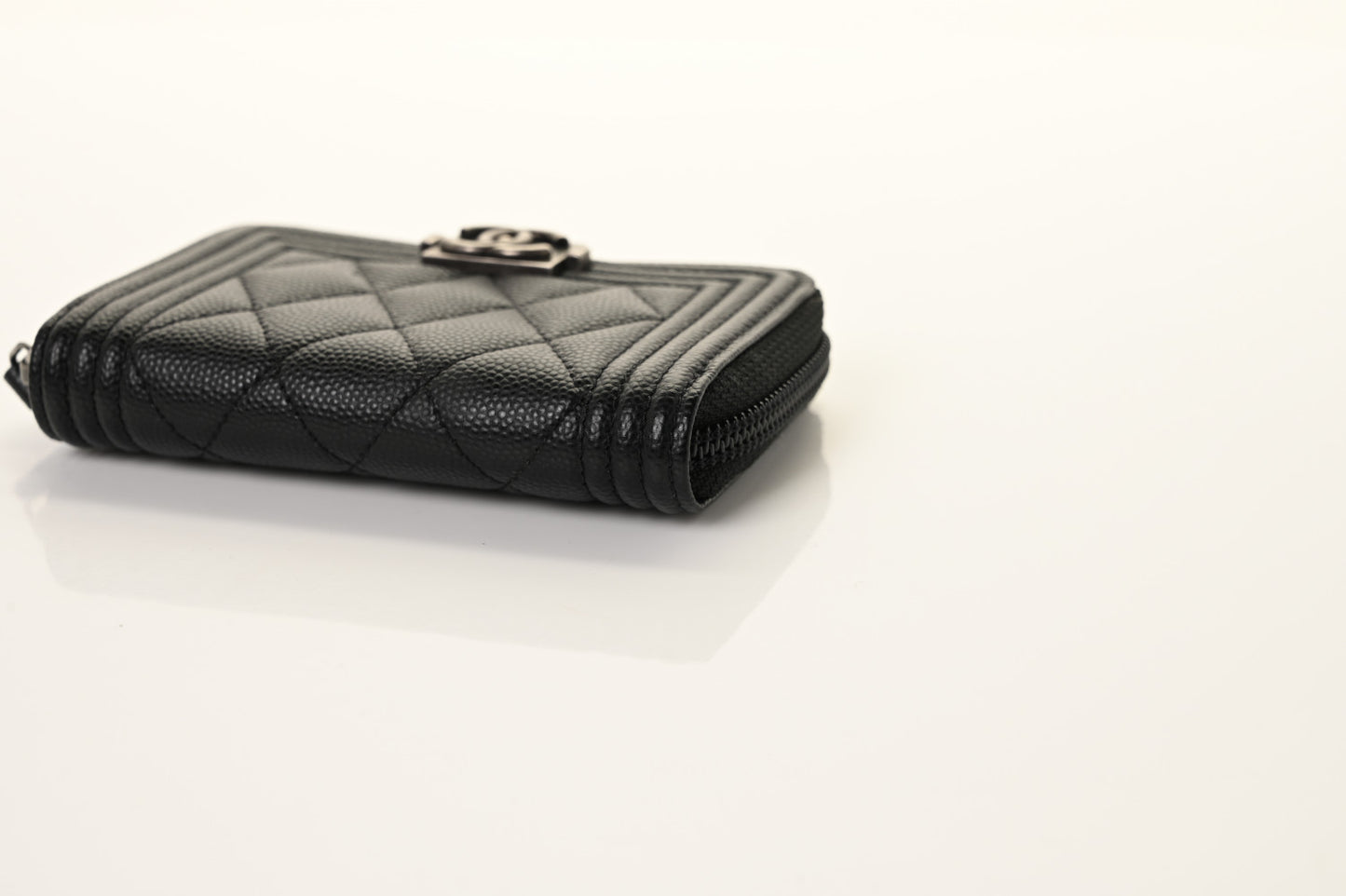 Caviar Quilted Boy Zip Around Coin Purse Wallet Black
