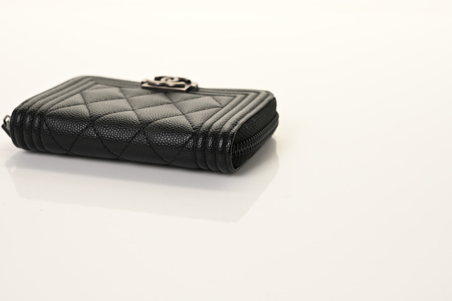 Chanel Caviar Quilted Boy Zip Around Coin Purse Wallet Black 18 of 20