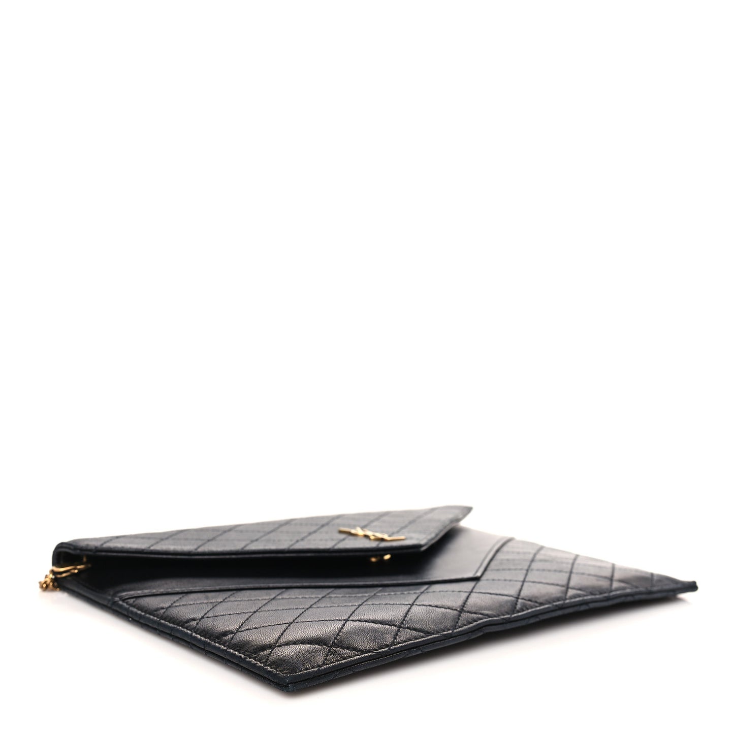 Lambskin Quilted Double Flap Chain Pouch Black