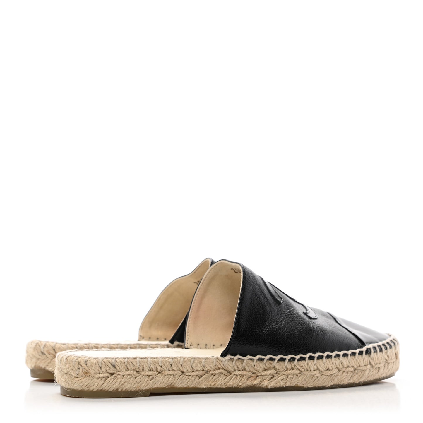 Iridescent Goatskin Patent CC Espadrille Mules 38 Black