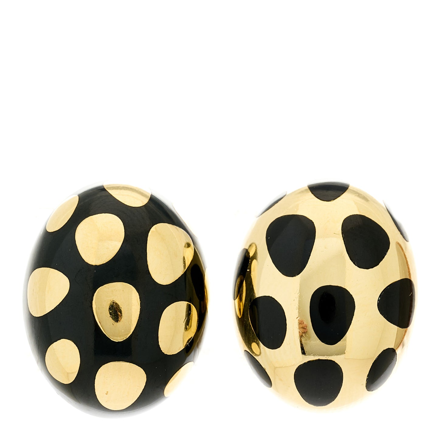 18K Yellow Gold Black Jade Positive Negative Earrings