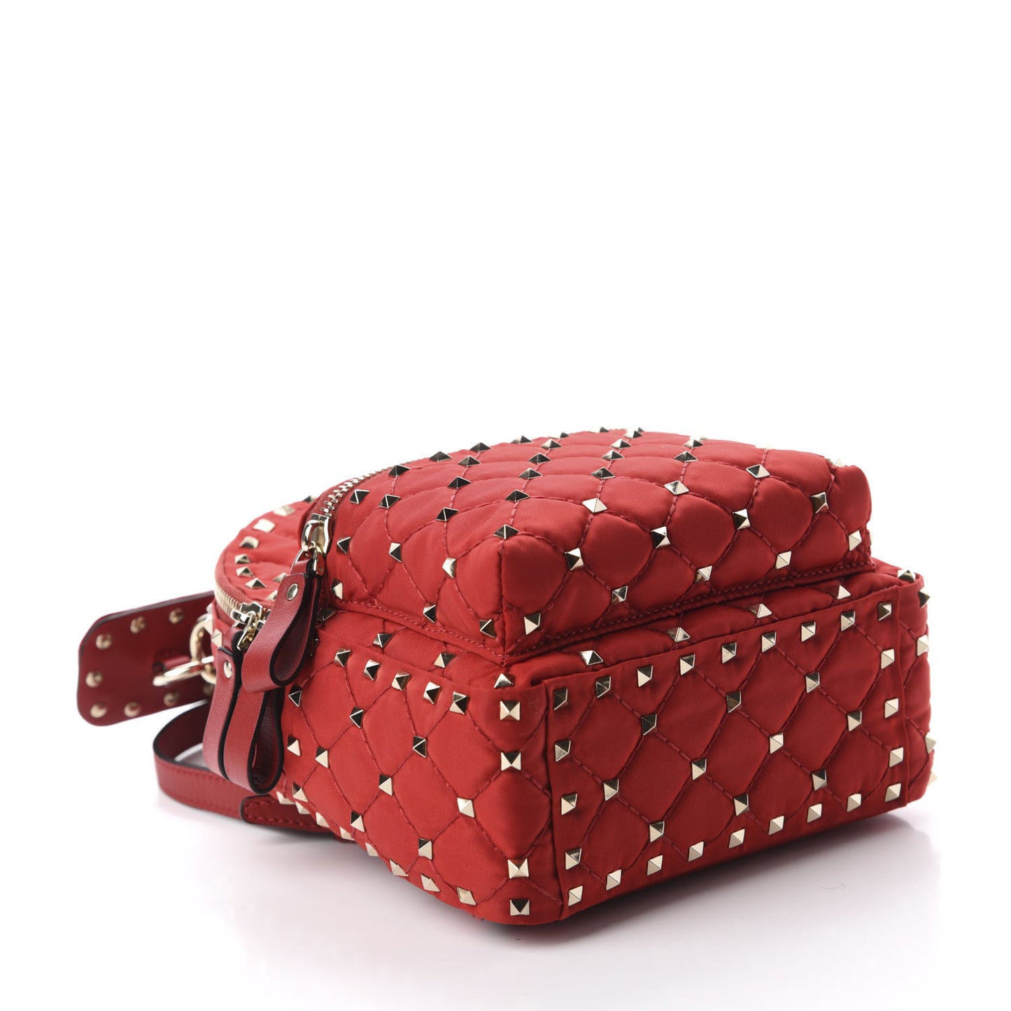 Nylon Quilted Mini Rockstud Spike Backpack Red