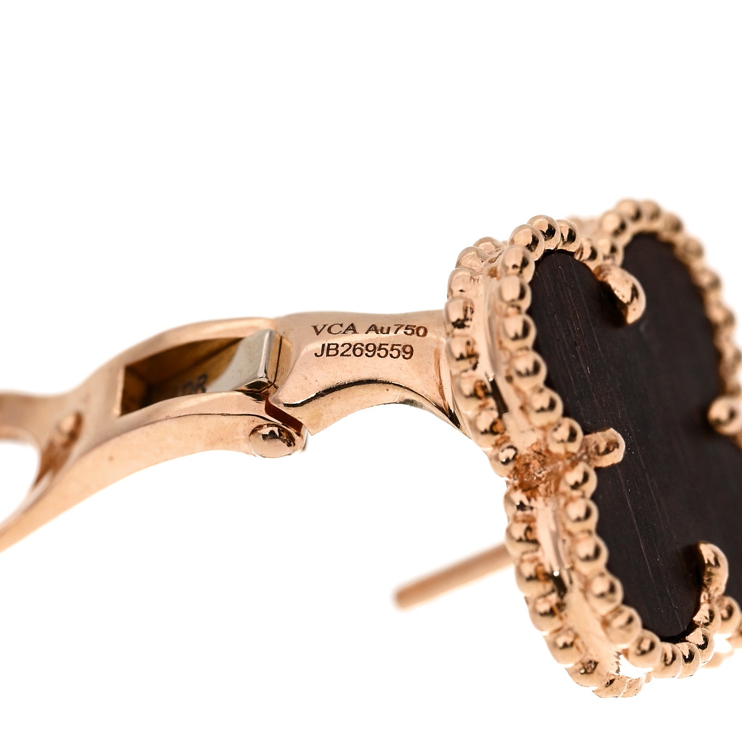 Van Cleef & Arpels 18k Rose Gold Letterwood Vintage Alhambra Earrings 4 of 4