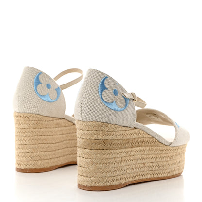Louis Vuitton Canvas Monogram Starboard Espadrille Wedge Sandals 40 Blue 4 of 12