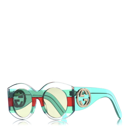 Gucci Acetate Round Frame Sunglasses GG0177S Green Red 1 of 6