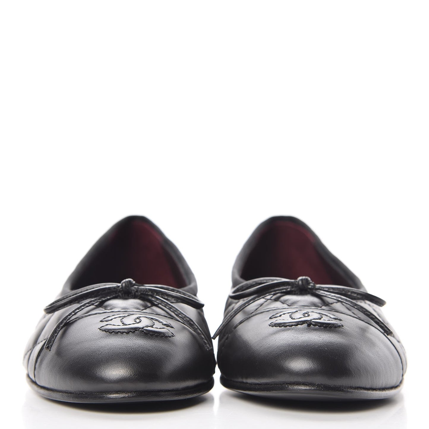 Lambskin Patent Quilted Cap Toe Ballerina Flats 36.5 Black