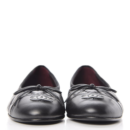 Chanel Lambskin Patent Quilted Cap Toe Ballerina Flats 36.5 Black 2 of 8