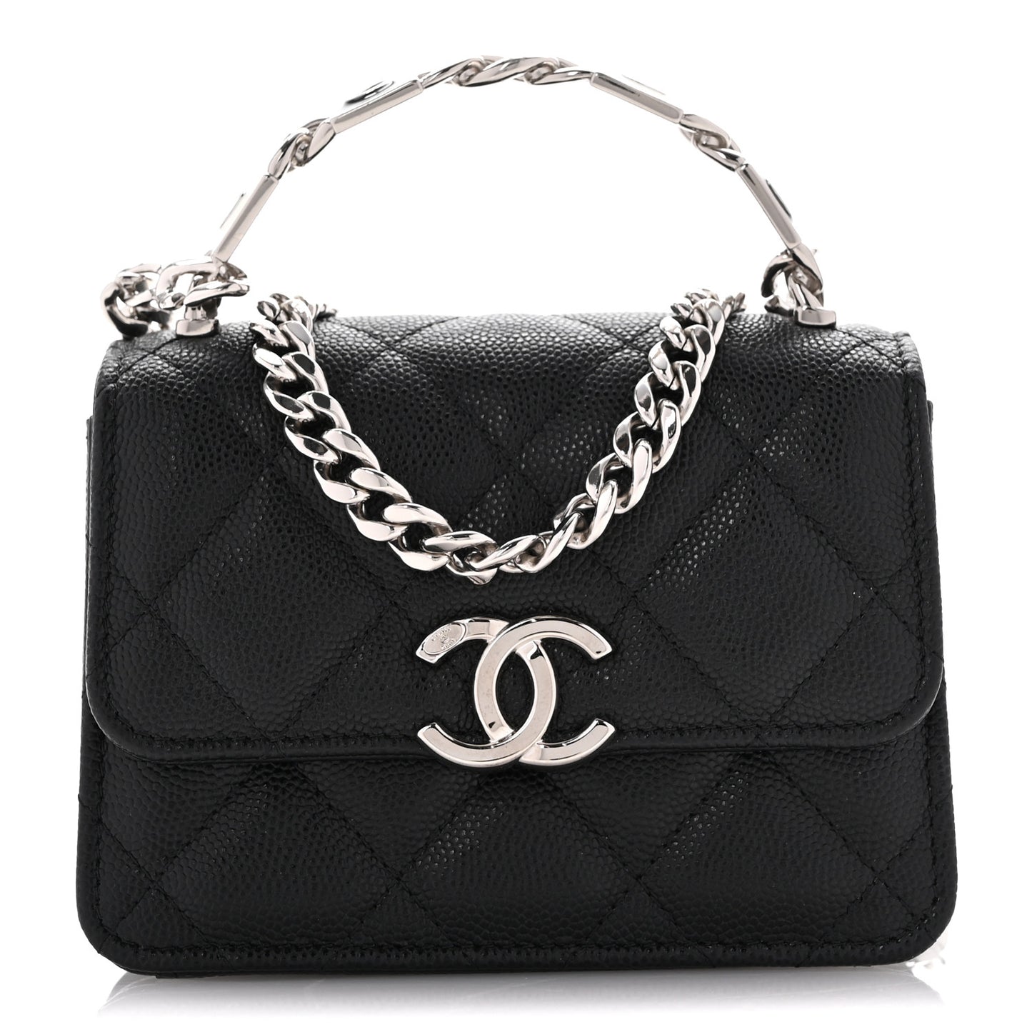 Caviar Quilted Pick Me Up Clutch With Chain Black