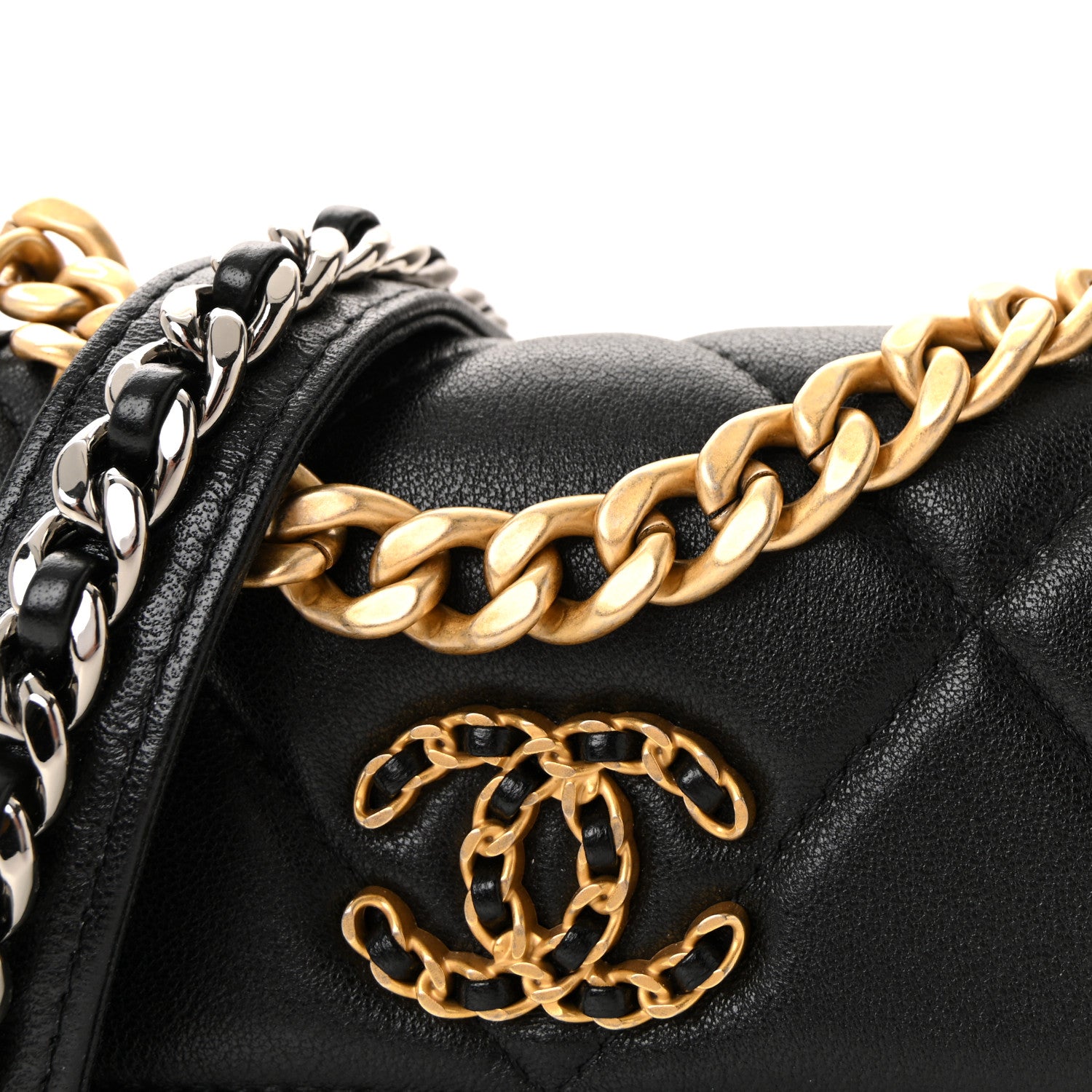 Chanel Lambskin Quilted Chanel 19 Clutch With Chain Black 1804039