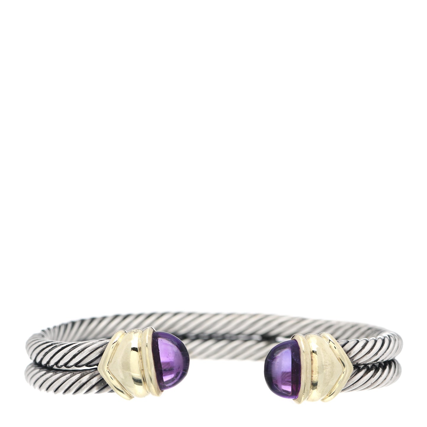 Sterling Silver 14K Yellow Gold Amethyst Double Cable Bracelet