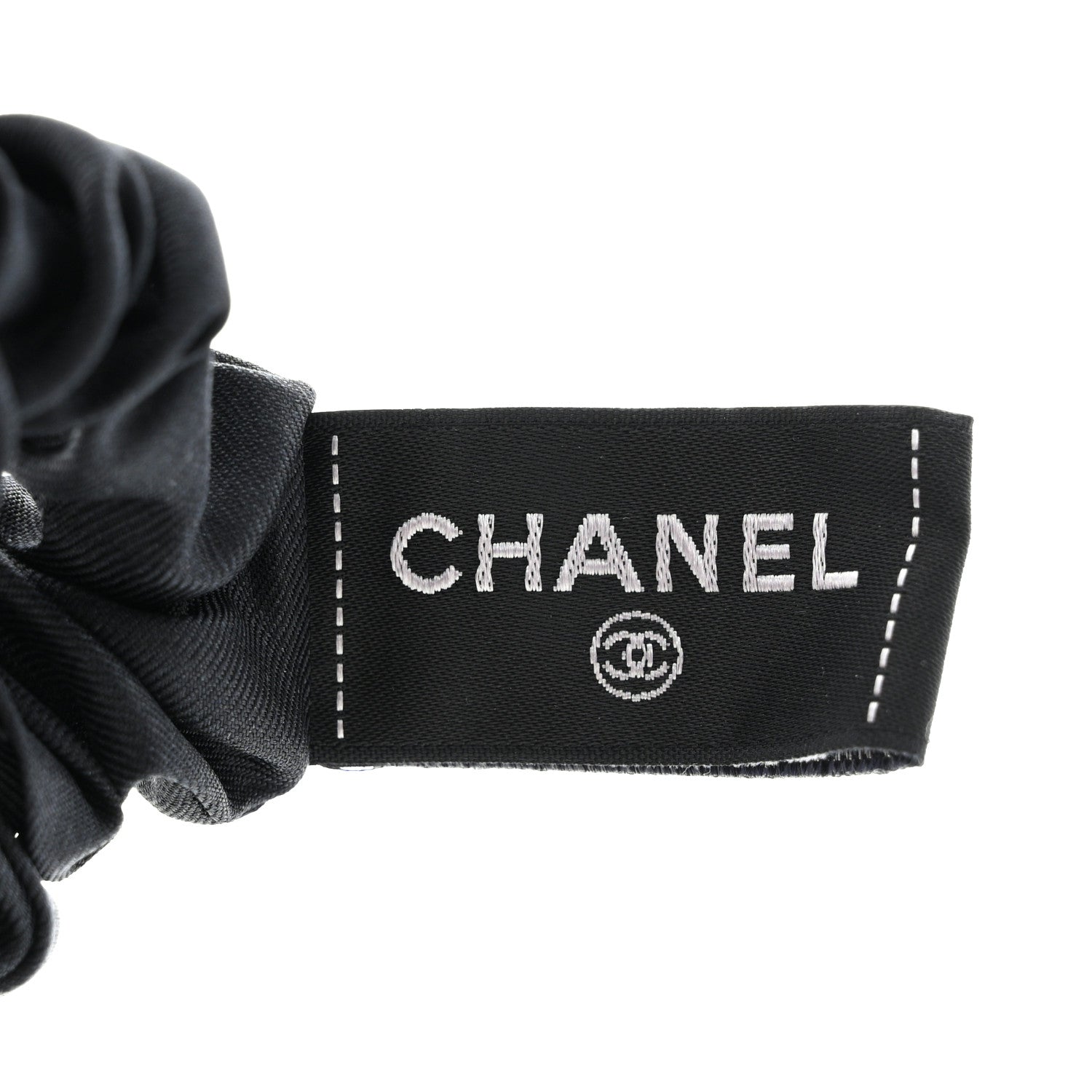 Chanel Silk CC Hair Tie Black Ecru 3 of 7