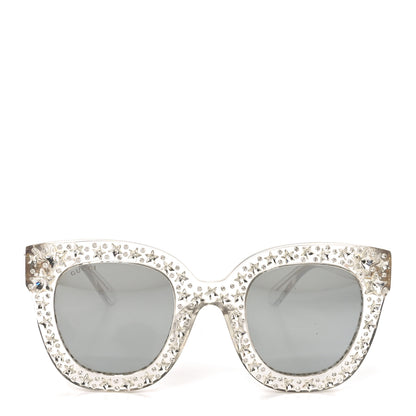 Gucci Acetate Crystal Oversize Mirrored Star Sunglasses GG0116S Ivory 2 of 6