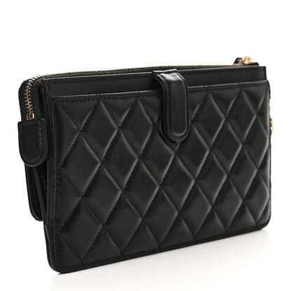 Chanel Lambskin Quilted All About Chanel Charm Wristlet Wallet Black 3 of 13