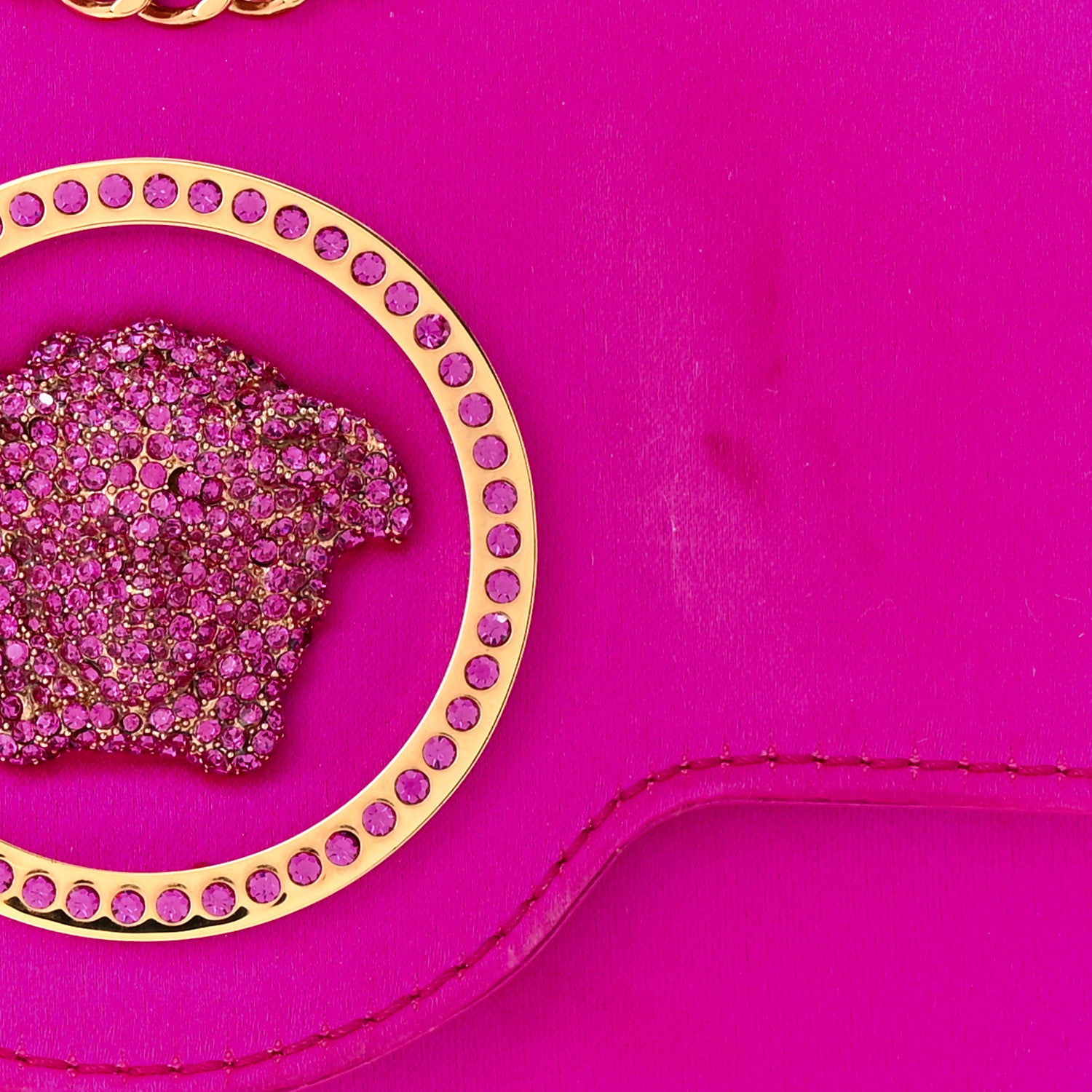 Versace Satin Crystal Embellished La Medusa Pouch On Chain Pink 12 of 12