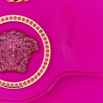 Versace Satin Crystal Embellished La Medusa Pouch On Chain Pink 12 of 12