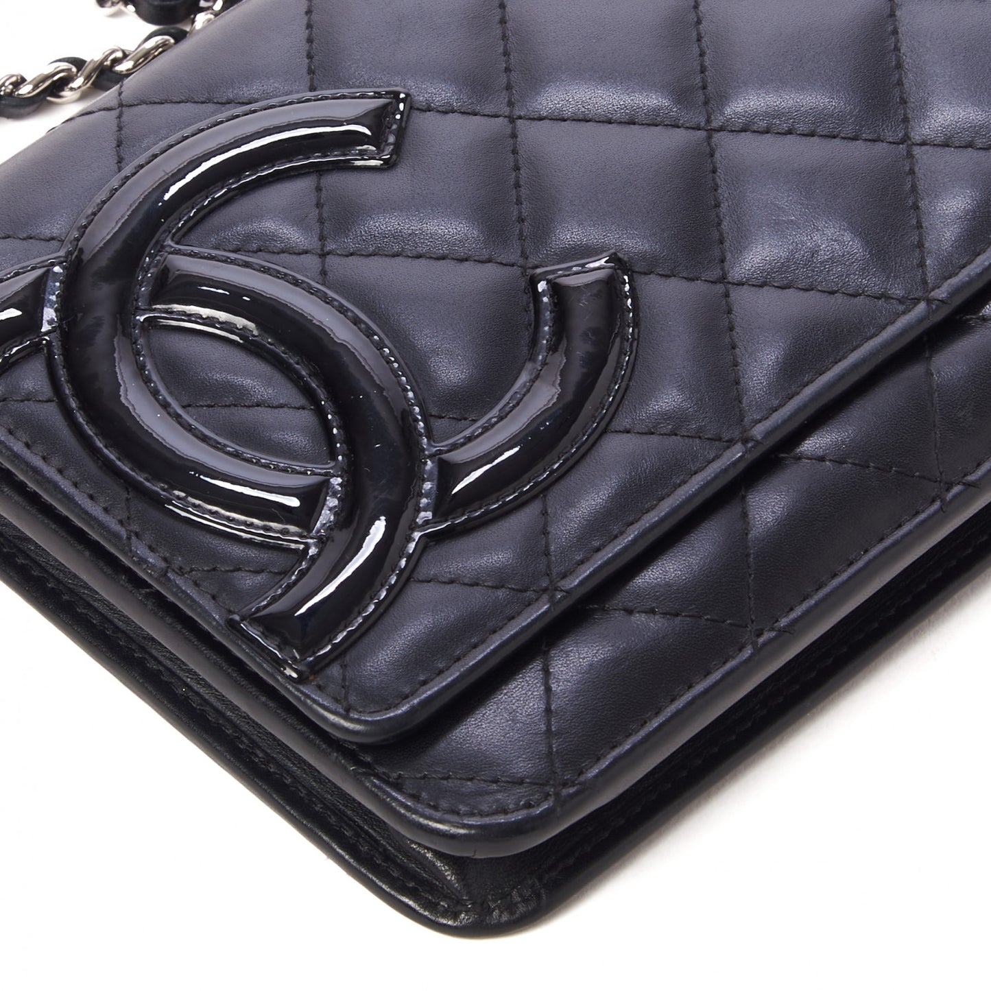 Calfskin Quilted Cambon Wallet On Chain WOC Black